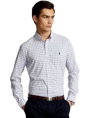 Ralph Lauren White Gingham Button-Down Shirt with Blue Windowpane Check Sz M
